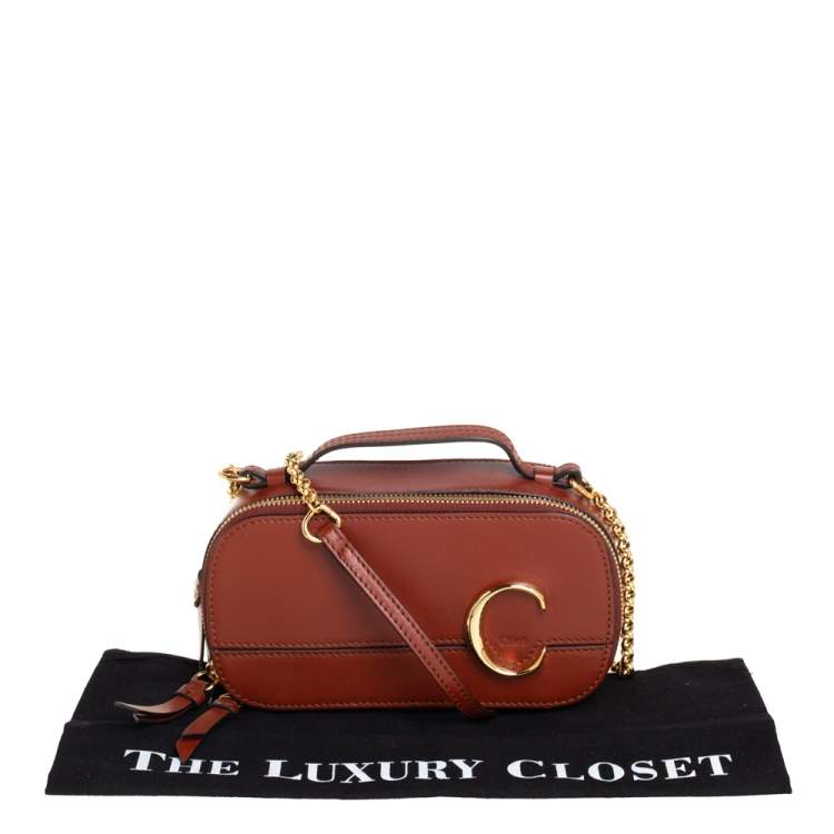 Pre Owned Chloé Tan Leather Mini C Vanity Shoulder Bag