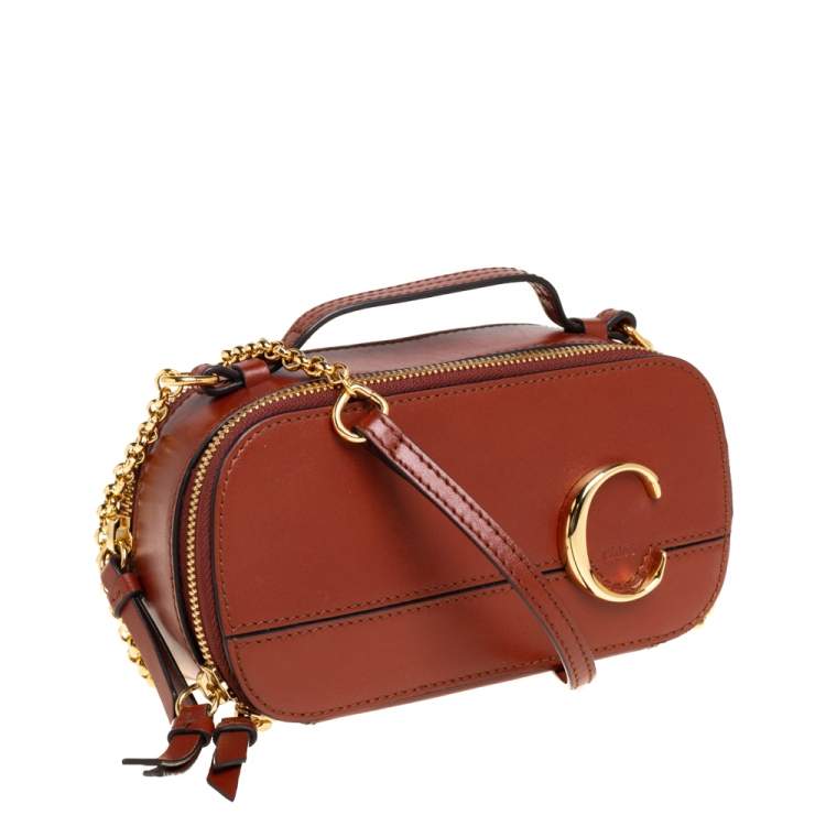 Pre Owned Chloé Tan Leather Mini C Vanity Shoulder Bag