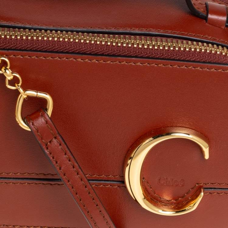 Pre Owned Chloé Tan Leather Mini C Vanity Shoulder Bag