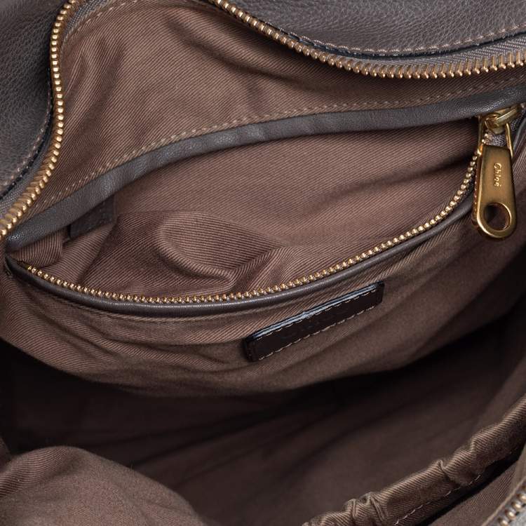 Pre Owned Chloé Metallic Dark Beige Leather Large Marcie Satchel