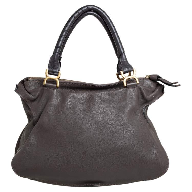 Pre Owned Chloé Metallic Dark Beige Leather Large Marcie Satchel