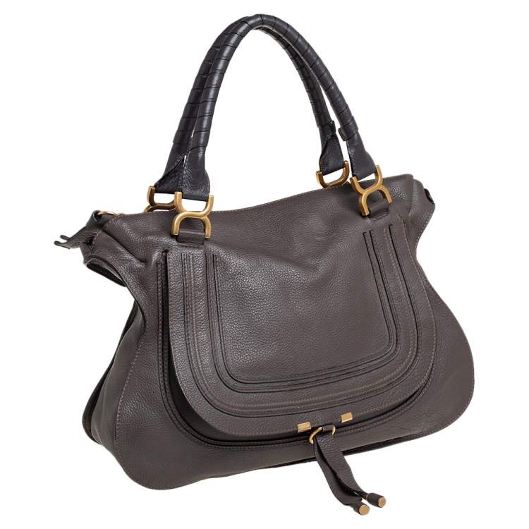 Pre Owned Chloé Metallic Dark Beige Leather Large Marcie Satchel