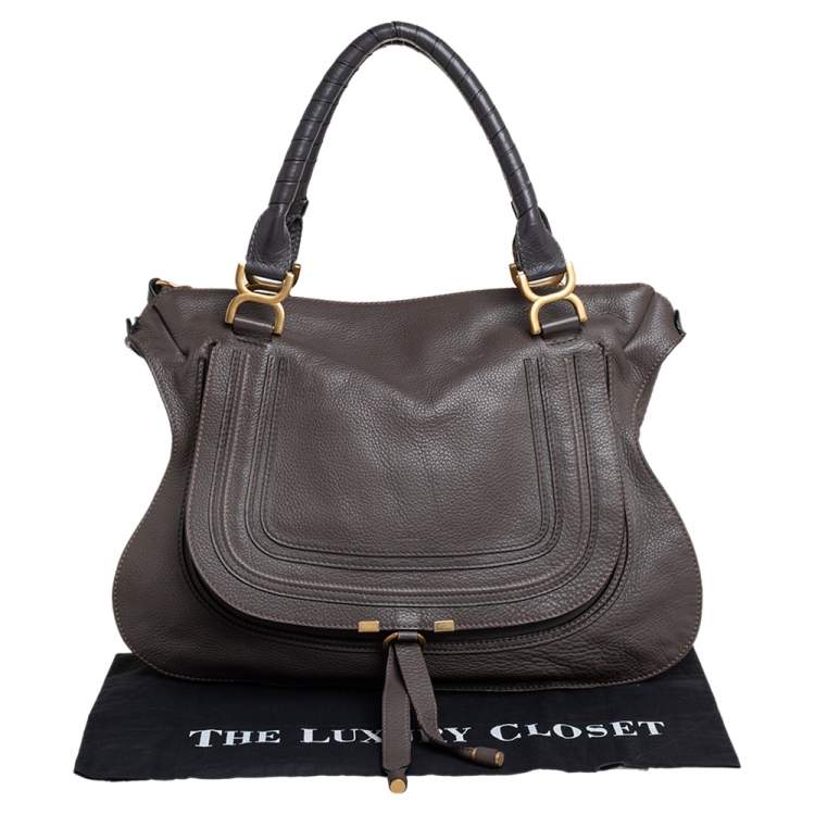 Pre Owned Chloé Metallic Dark Beige Leather Large Marcie Satchel