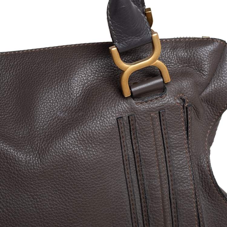 Pre Owned Chloé Metallic Dark Beige Leather Large Marcie Satchel