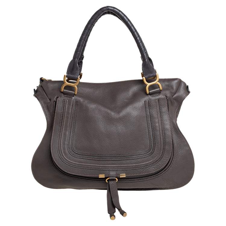 Pre Owned Chloé Metallic Dark Beige Leather Large Marcie Satchel