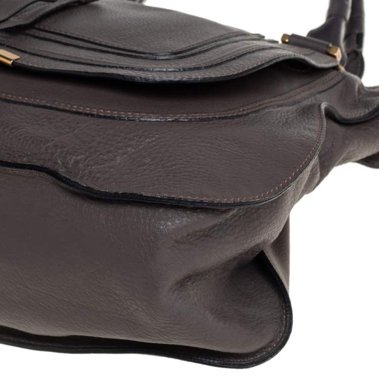 Pre Owned Chloé Metallic Dark Beige Leather Large Marcie Satchel