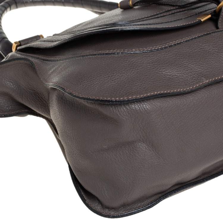 Pre Owned Chloé Metallic Dark Beige Leather Large Marcie Satchel