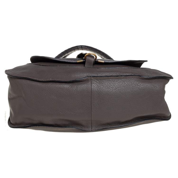 Pre Owned Chloé Metallic Dark Beige Leather Large Marcie Satchel