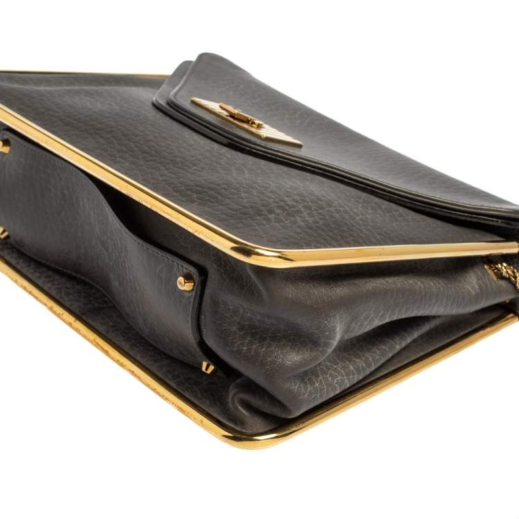 Pre Owned Chloe Dark Grey Leather Medium Sally Flap Shoulder Bag