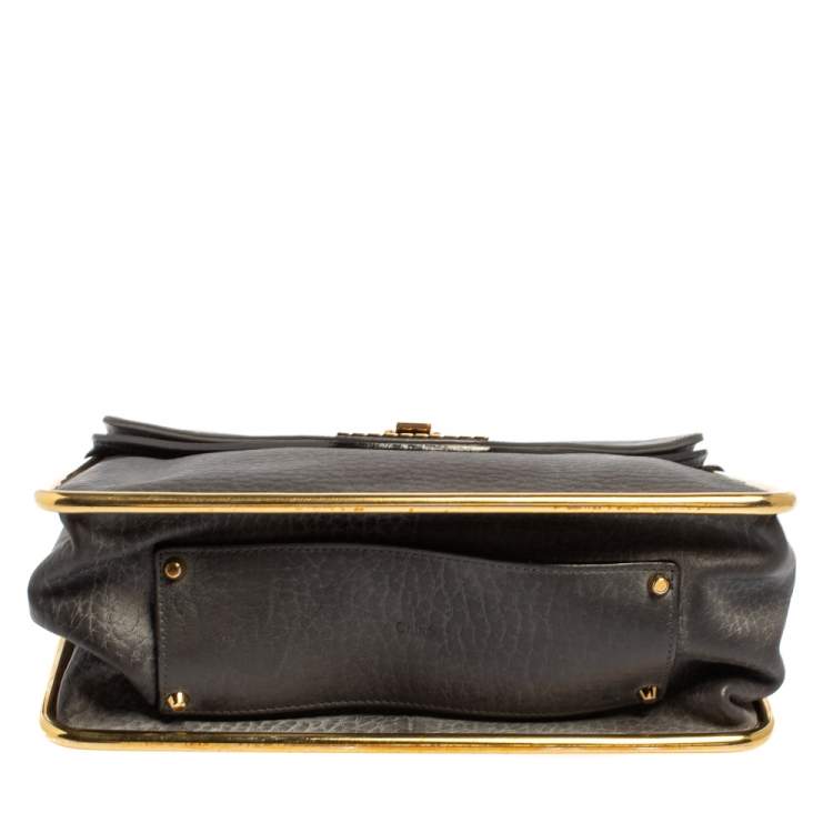 Pre Owned Chloe Dark Grey Leather Medium Sally Flap Shoulder Bag