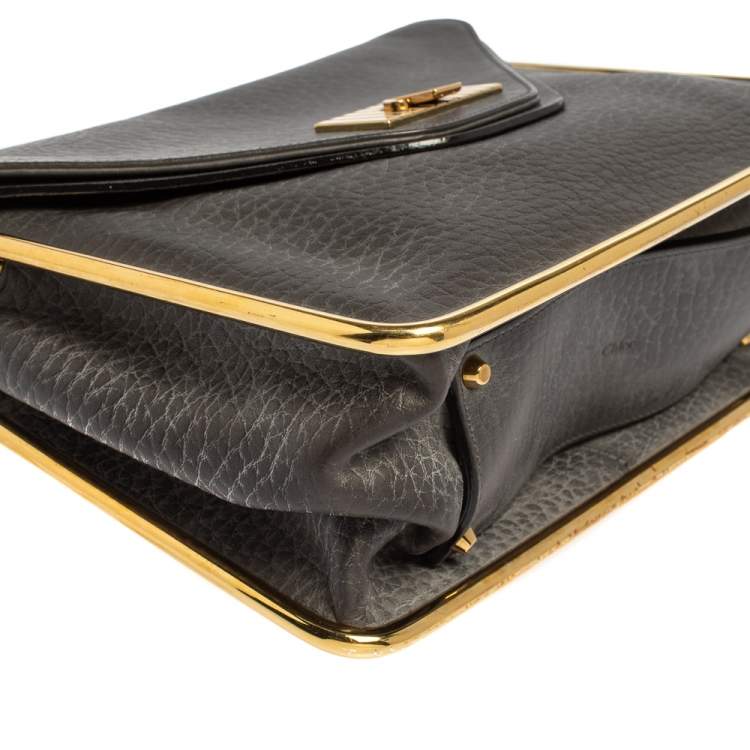 Pre Owned Chloe Dark Grey Leather Medium Sally Flap Shoulder Bag