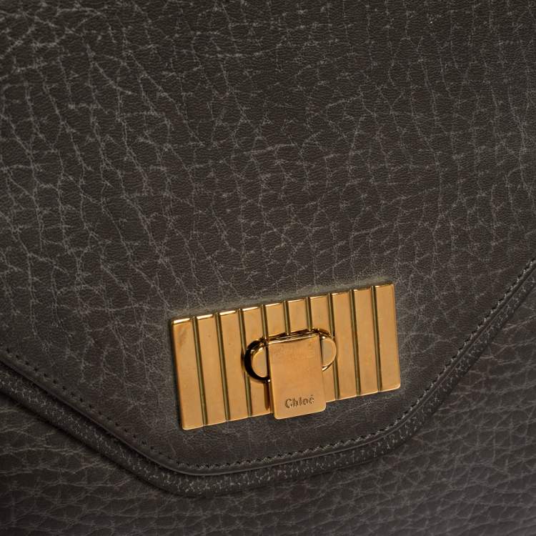 Pre Owned Chloe Dark Grey Leather Medium Sally Flap Shoulder Bag