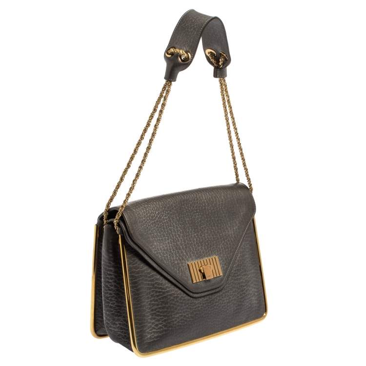 Pre Owned Chloe Dark Grey Leather Medium Sally Flap Shoulder Bag