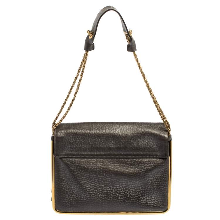 Pre Owned Chloe Dark Grey Leather Medium Sally Flap Shoulder Bag