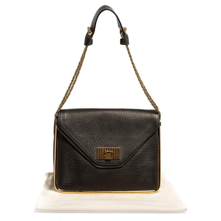 Pre Owned Chloe Dark Grey Leather Medium Sally Flap Shoulder Bag