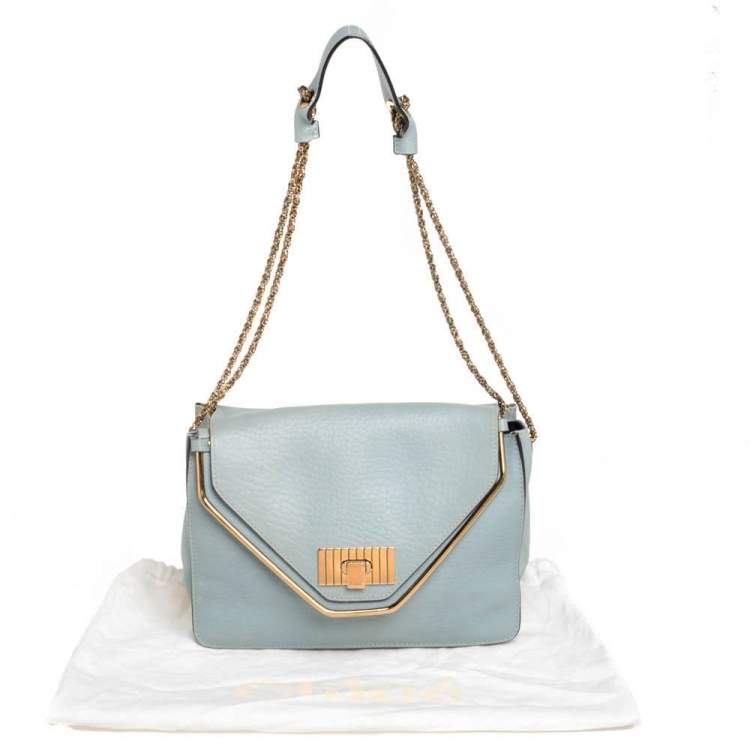 Pre Owned Chloé Mint Green Leather Medium Sally Flap Shoulder Bag