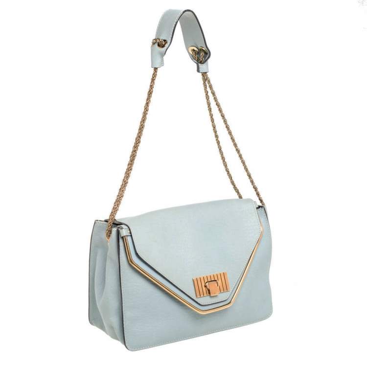 Pre Owned Chloé Mint Green Leather Medium Sally Flap Shoulder Bag