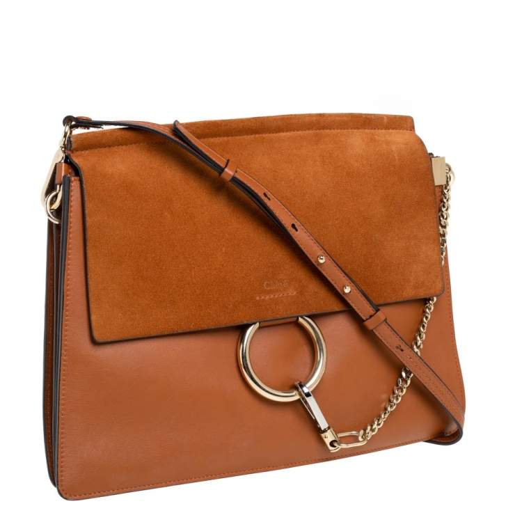 Pre Owned Chloé Brown Leather and Suede Medium Faye Shoulder Bag