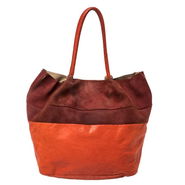 مملوكة مسبقًا Chloé Orange/Burgundy Suede and Leather Colorblock Tassel Tote