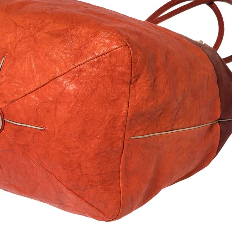 مملوكة مسبقًا Chloé Orange/Burgundy Suede and Leather Colorblock Tassel Tote