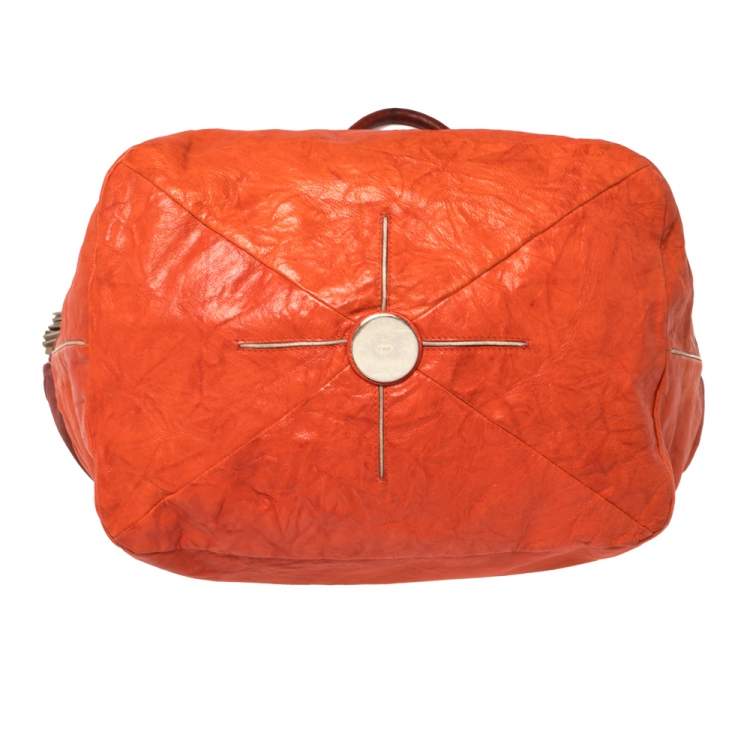 مملوكة مسبقًا Chloé Orange/Burgundy Suede and Leather Colorblock Tassel Tote