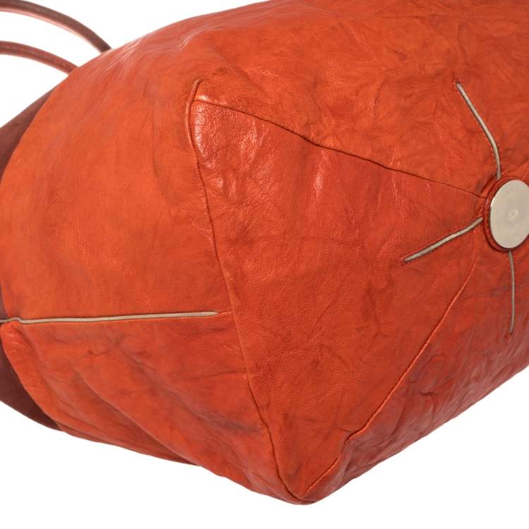 مملوكة مسبقًا Chloé Orange/Burgundy Suede and Leather Colorblock Tassel Tote