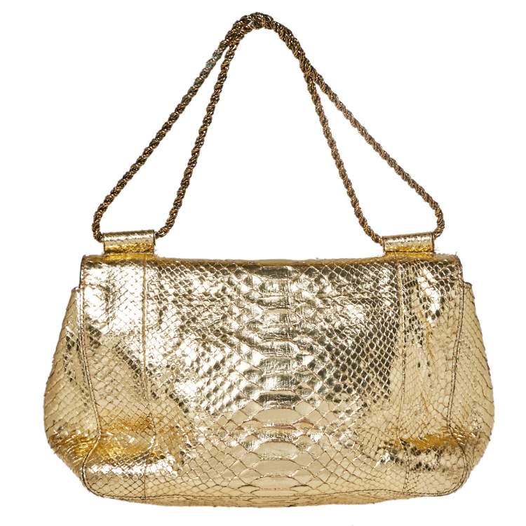 Pre Owned Chloé Metallic Gold Python Medium Elsie Shoulder Bag