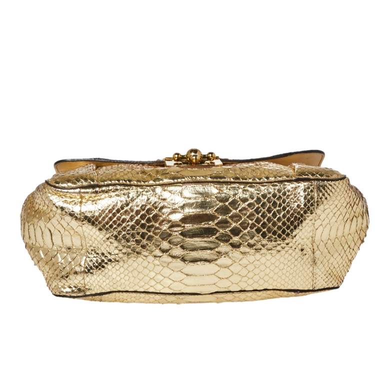 Pre Owned Chloé Metallic Gold Python Medium Elsie Shoulder Bag