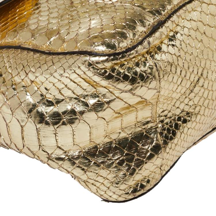 Pre Owned Chloé Metallic Gold Python Medium Elsie Shoulder Bag