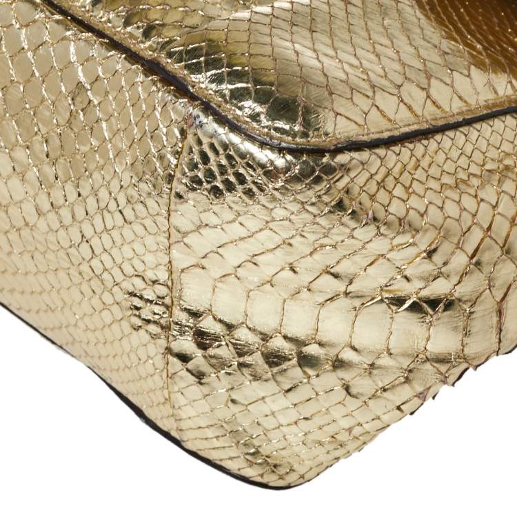 Pre Owned Chloé Metallic Gold Python Medium Elsie Shoulder Bag