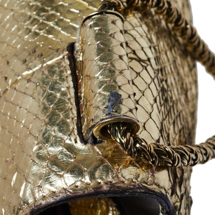 Pre Owned Chloé Metallic Gold Python Medium Elsie Shoulder Bag