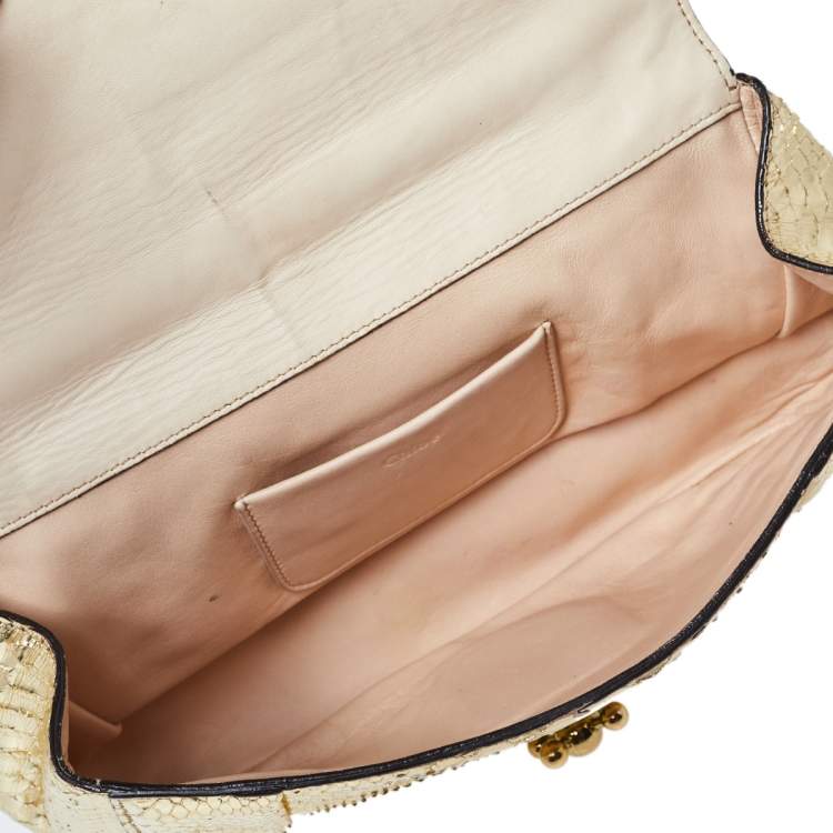 Pre Owned Chloé Metallic Gold Python Medium Elsie Shoulder Bag