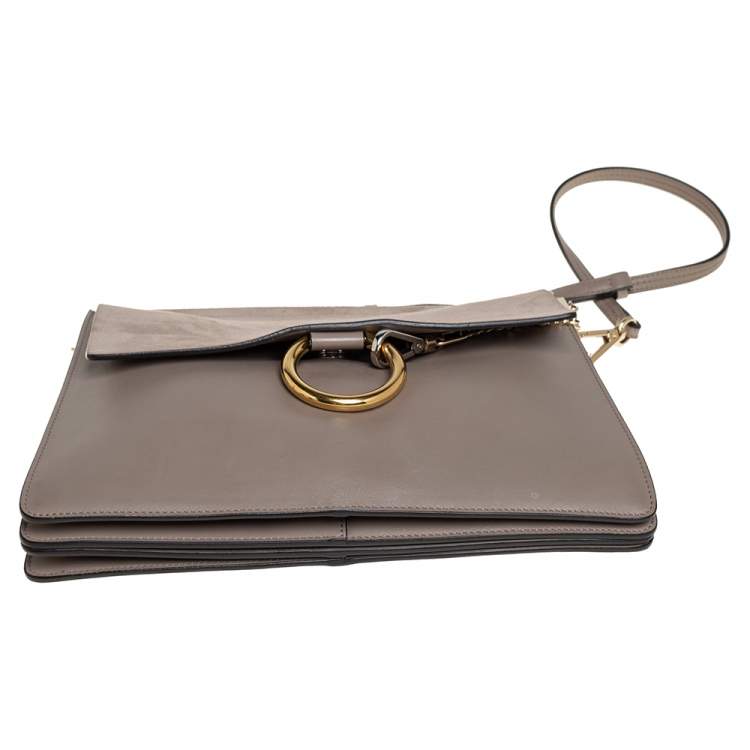 Pre Owned Chloe Beige Leather and Suede Medium Faye Shoulder Bag