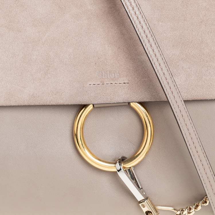 Pre Owned Chloe Beige Leather and Suede Medium Faye Shoulder Bag