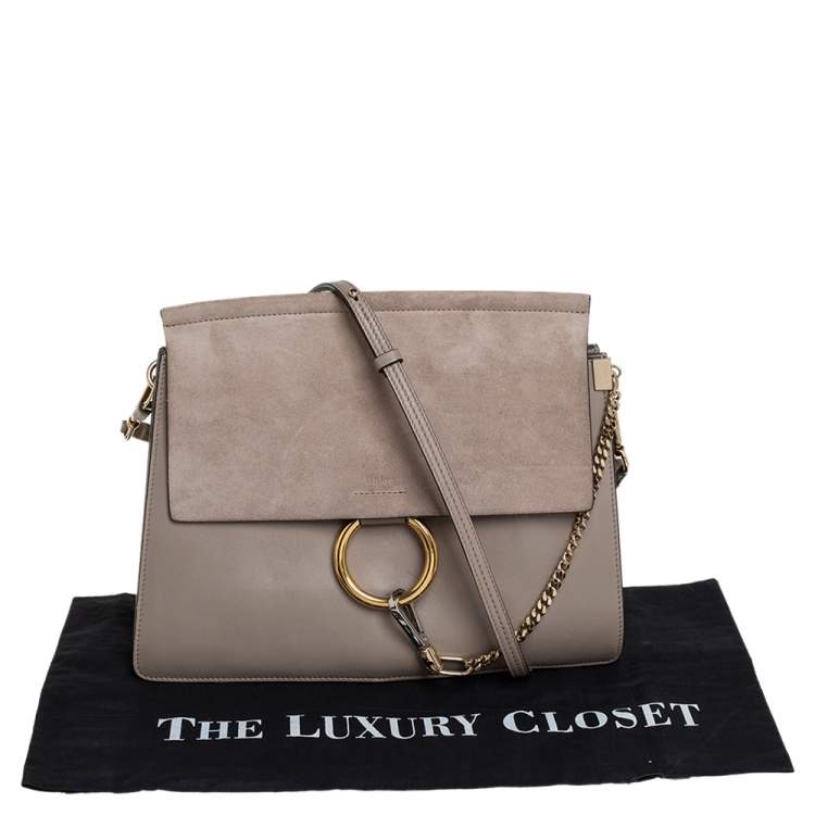Pre Owned Chloe Beige Leather and Suede Medium Faye Shoulder Bag
