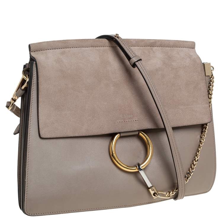 Pre Owned Chloe Beige Leather and Suede Medium Faye Shoulder Bag
