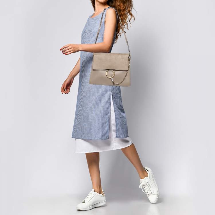 Pre Owned Chloe Beige Leather and Suede Medium Faye Shoulder Bag