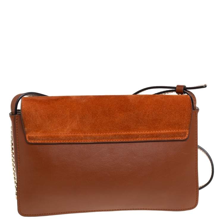 Pre Owned Chloe Brown/Orange Leather and Suede Small Faye Shoulder Bag