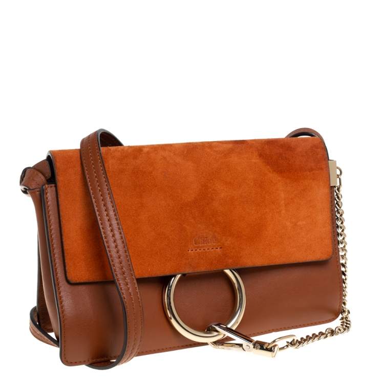 Pre Owned Chloe Brown/Orange Leather and Suede Small Faye Shoulder Bag