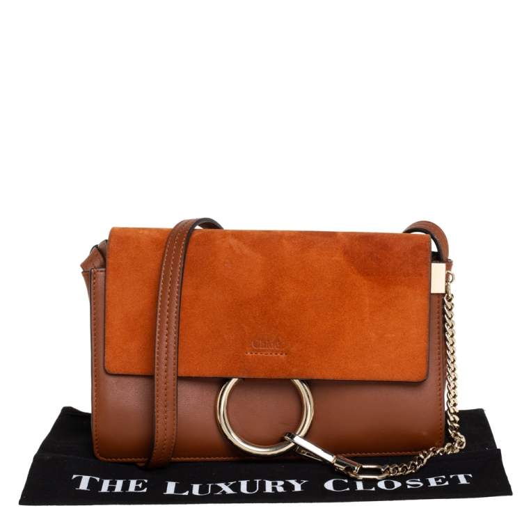 Pre Owned Chloe Brown/Orange Leather and Suede Small Faye Shoulder Bag