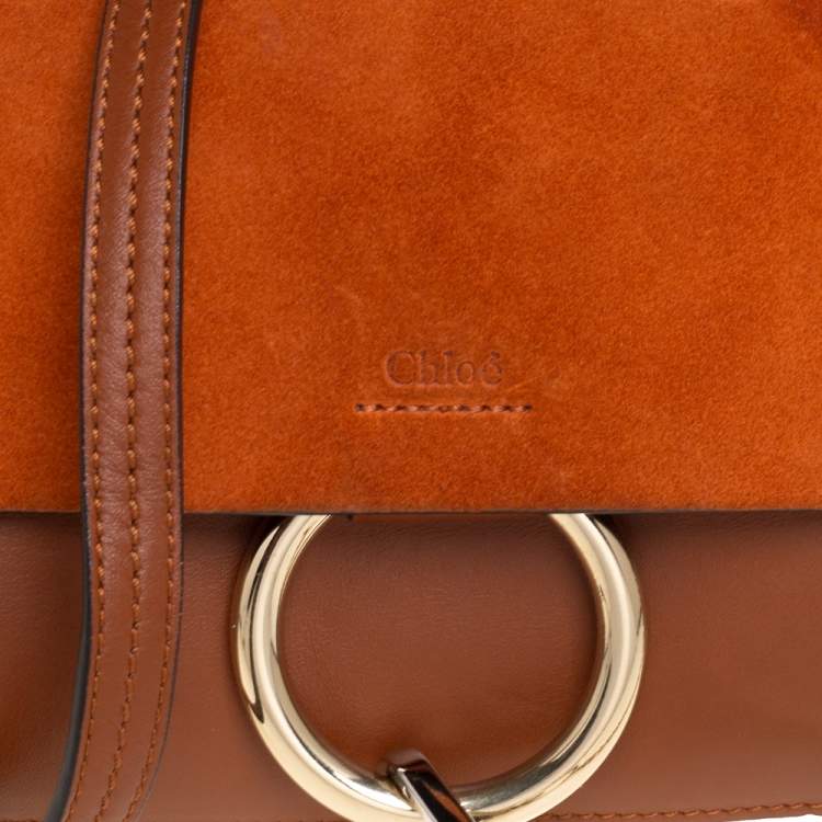 Pre Owned Chloe Brown/Orange Leather and Suede Small Faye Shoulder Bag