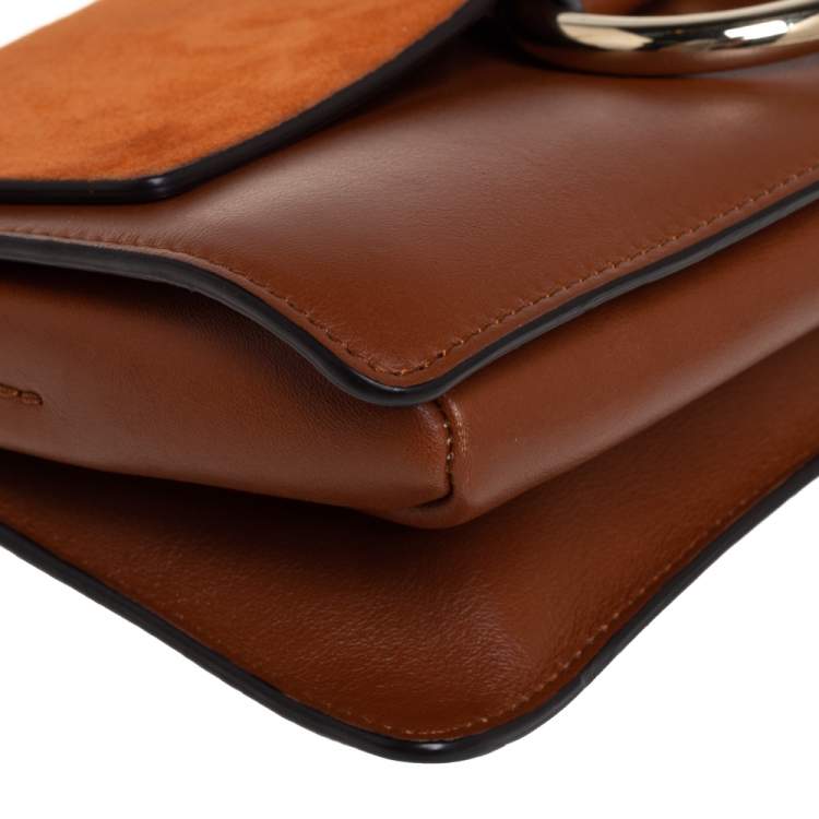 Pre Owned Chloe Brown/Orange Leather and Suede Small Faye Shoulder Bag
