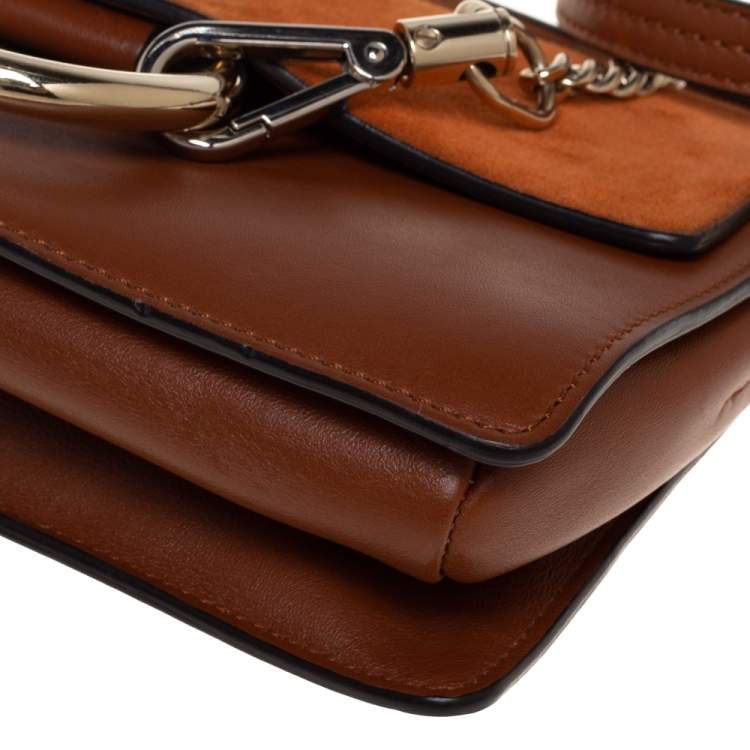 Pre Owned Chloe Brown/Orange Leather and Suede Small Faye Shoulder Bag