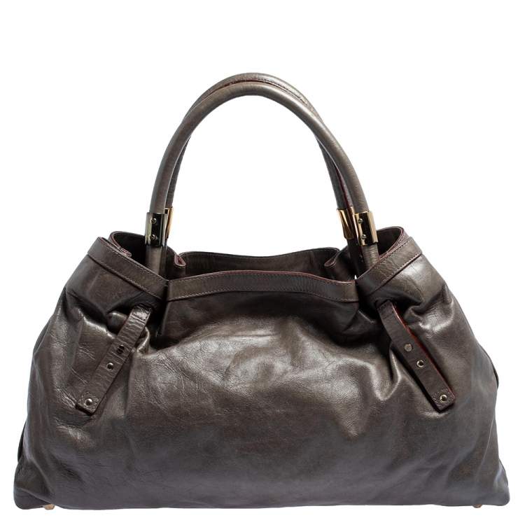 Pre Owned Chloe Grey Leather Victoria Tote