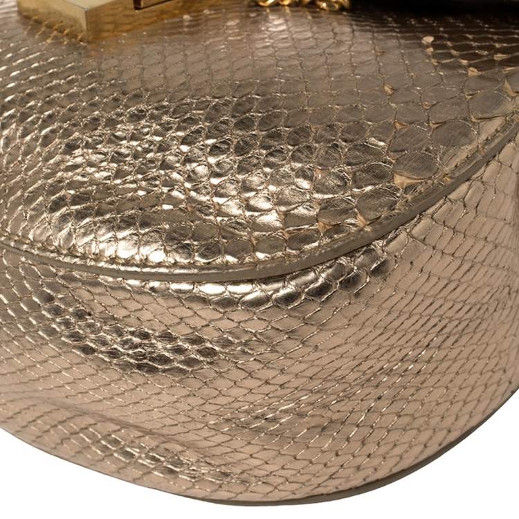 Pre Owned Chloe Metallic Gold Python Mini Drew Shoulder Bag