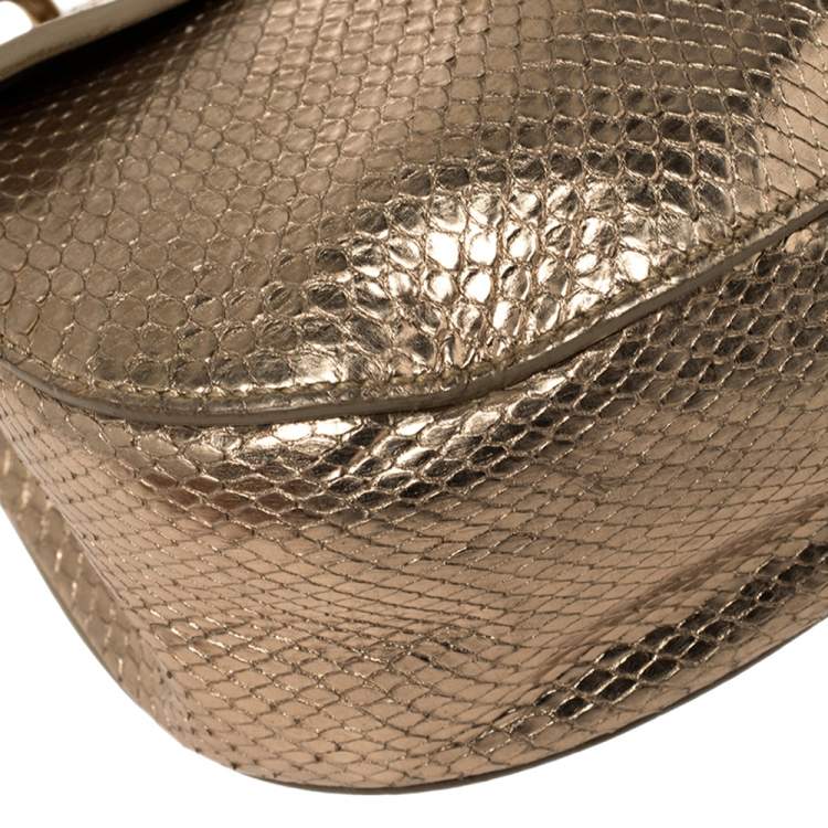 Pre Owned Chloe Metallic Gold Python Mini Drew Shoulder Bag