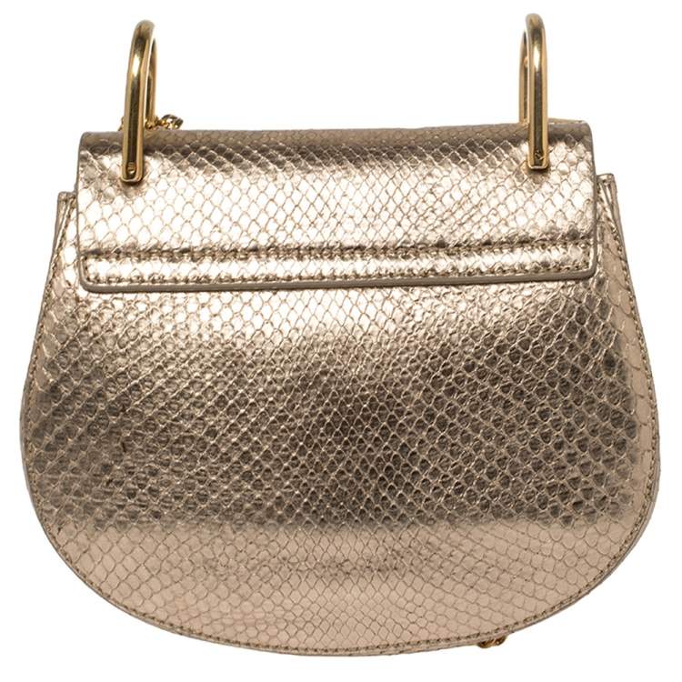 Pre Owned Chloe Metallic Gold Python Mini Drew Shoulder Bag