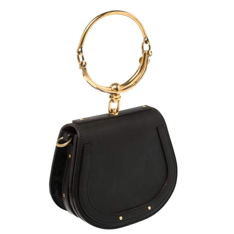 Pre Owned Chloe Black Leather and Suede Small Nile Bracelet Shoulder Bag