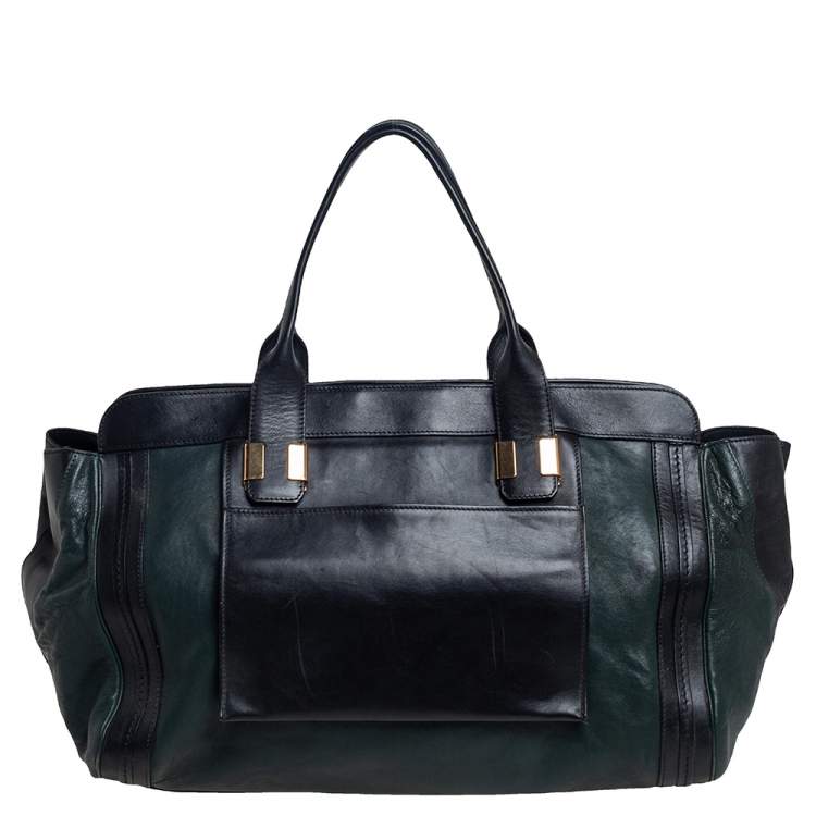 Pre Owned Chloe Dark Green /Black Leather Large Alice Satchel