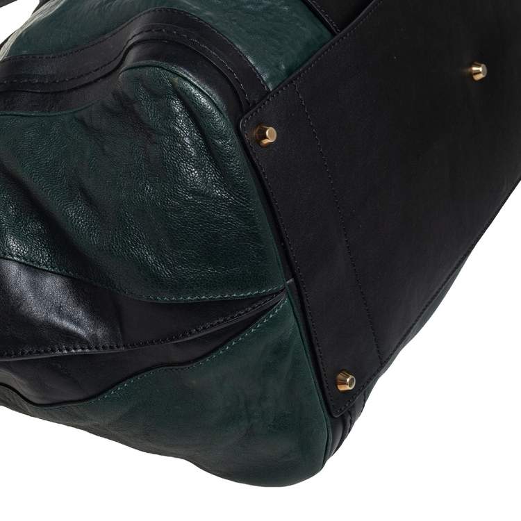 Pre Owned Chloe Dark Green /Black Leather Large Alice Satchel